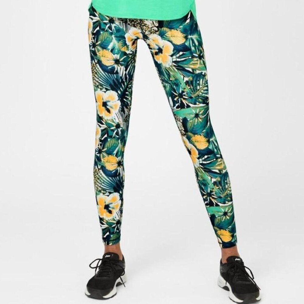 New w/Tags - sz Lrg - Sweaty Betty Full Length Contour Leggings Green Hibiscus